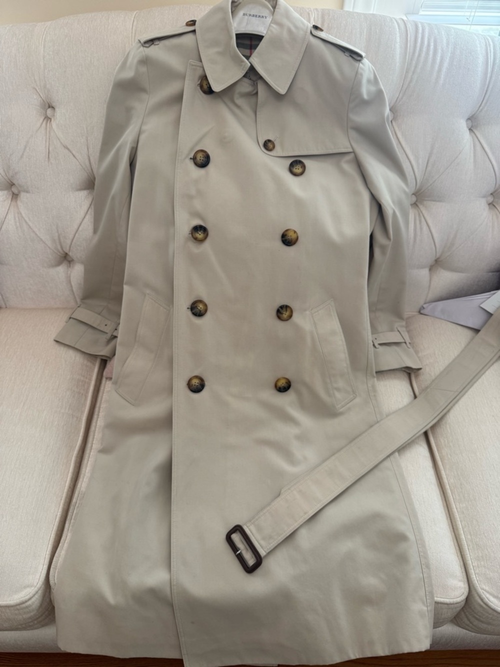 Vintage Burberry Beige Double-Breasted Kensington Trench Coat US Size 8 Slim - Picture 6 of 16